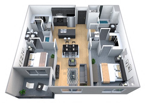Floor plan for 2 beds, 2 baths, 1119 sqft